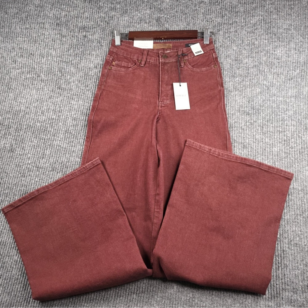 Judy Blue Retro Wide Twisted Seam Jeans Womens‎ 3/26 Burgundy High Waist Stretch
